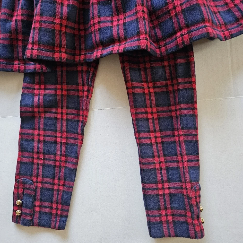 Janie and Jack 2in1 Tartan Plaid Drop Waist Eyelet Dress +Matching Leggings Sz 5